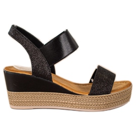 Camo Sandali con zeppa alla moda con glitter nero