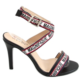 Sandali neri su tacco alto LL-170P Black bianca nero