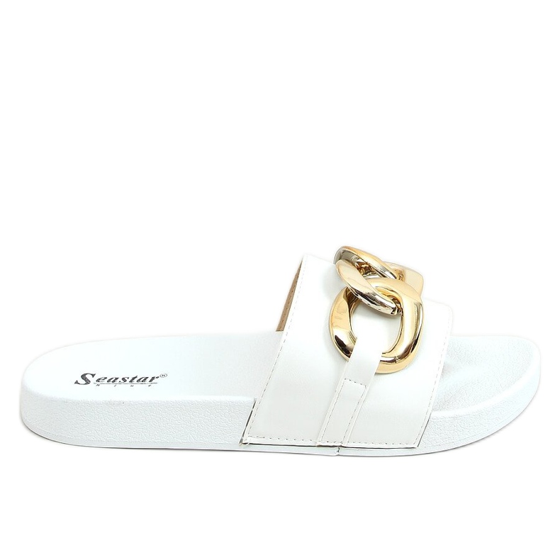 Bianco CK203 Pantofole bianche con catena bianca