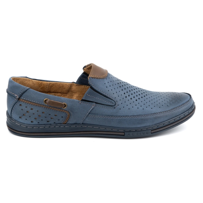 Polbut Scarpe da uomo in pelle 09 per l'estate Blu navy con marrone