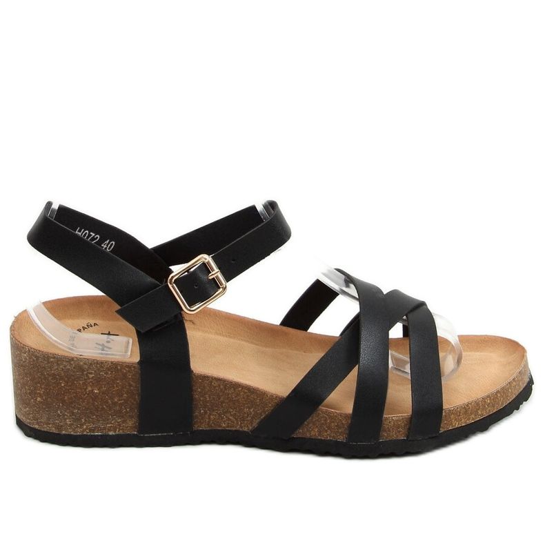 Sandali neri su zeppa di sughero H072 Negro nero