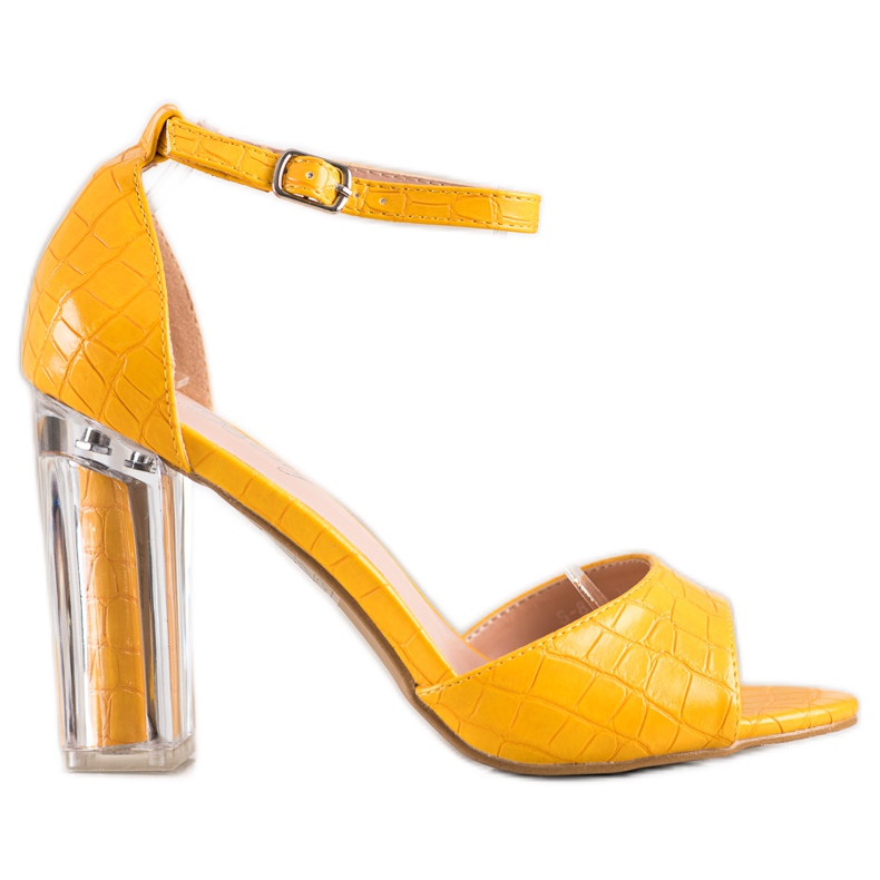 Renda Sandali Con Tacco Trasparente giallo