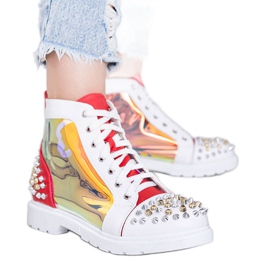 Stivali bianchi e rossi trasparenti con borchie Lea bianco rosso