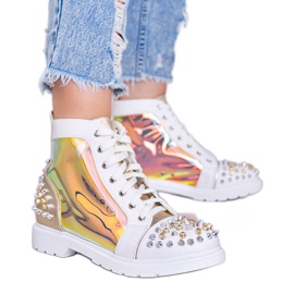 Stivali bianchi e oro trasparenti con borchie Lea bianco