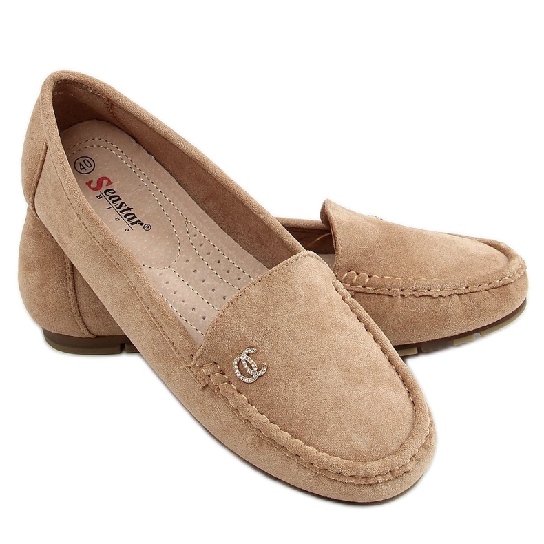 Mocassini da donna beige scuro GS14P Khaki cachi