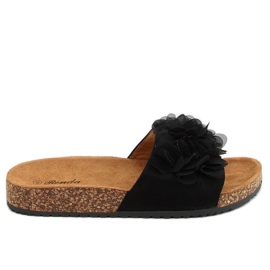 Pantofole in sughero nere con fiori 620-73 Black nero