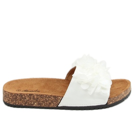 Pantofole in sughero bianche con fiori 620-73 White bianco