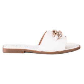 SHELOVET Ciabatte con ornamento dorato bianco