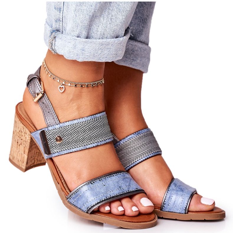Sandali da donna con tacco alto in sughero, blu