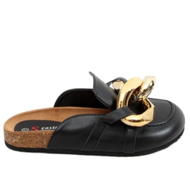 Nero T397 Pantofole nere con catena spessa