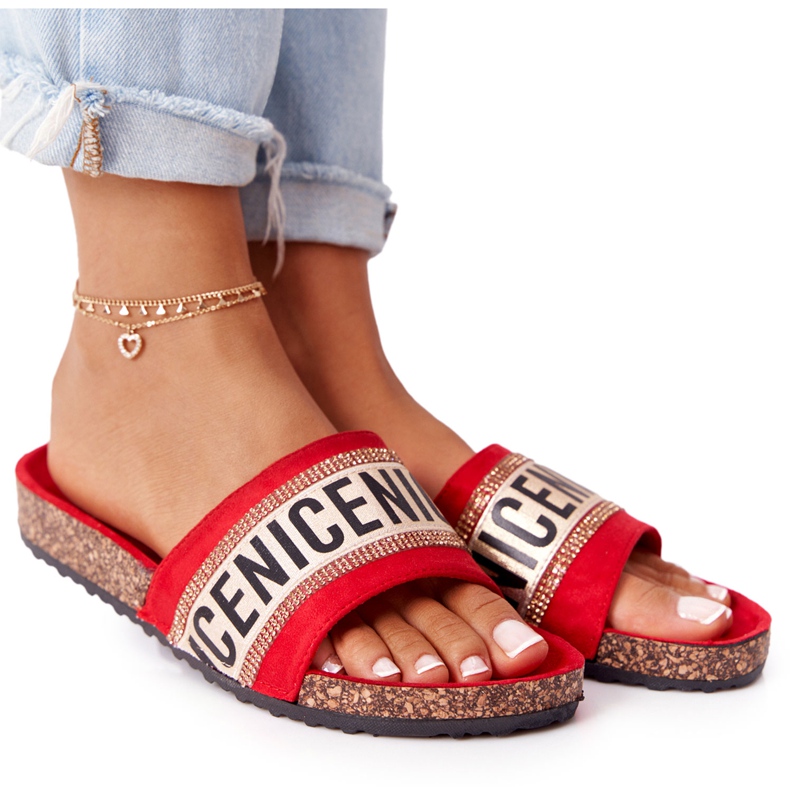 Infradito Rosse Su Sughero Con Cubic Zirconia Be Nice rosso