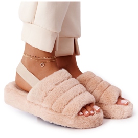 PS1 Pantofole di pelliccia su piattaforma fiocco di neve beige