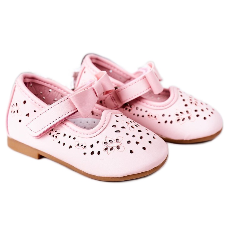 Apawwa Ballerine per bambini in pelle con velcro rosa Mireia