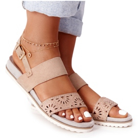 PE1 Sandali In Camoscio Con Cubic Zirconia Beige Cora
