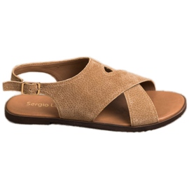 Sergio Leone Sandali piatti in pelle marrone