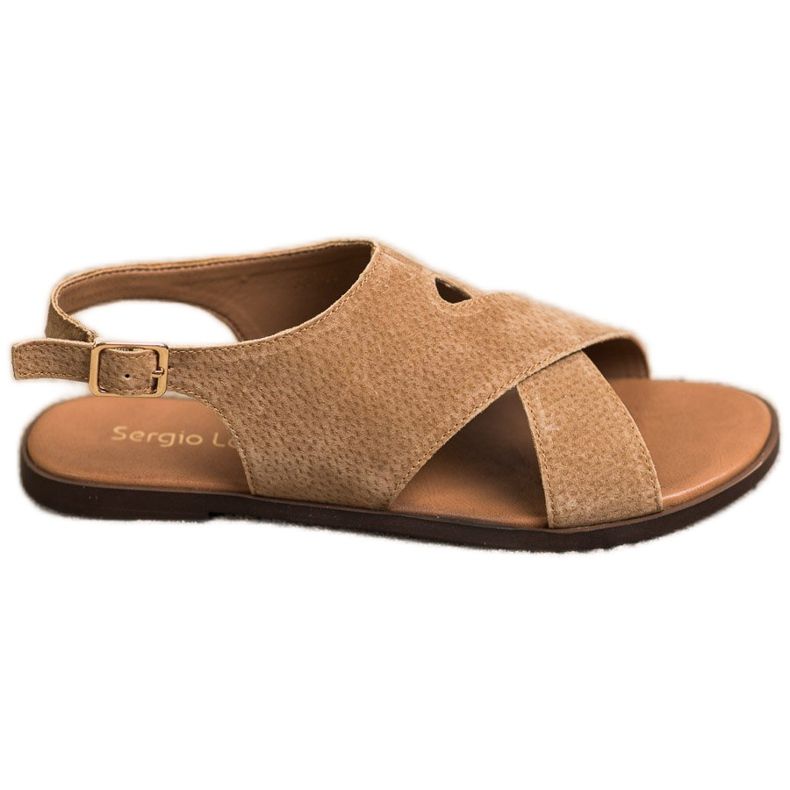 Sergio Leone Sandali piatti in pelle marrone
