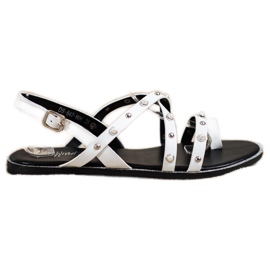 Goodin Sandali piatti con strass bianca