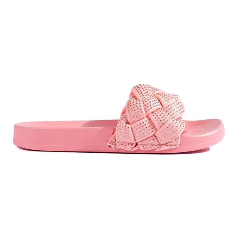Ciabatte in tessuto con cristalli rosa