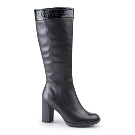 Marco Shoes Stivali in pelle fiore nera con applicazione in pelle di serpente nero