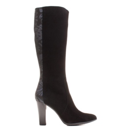 Marco Shoes Stivali a punta in pelle nera con fiori nero
