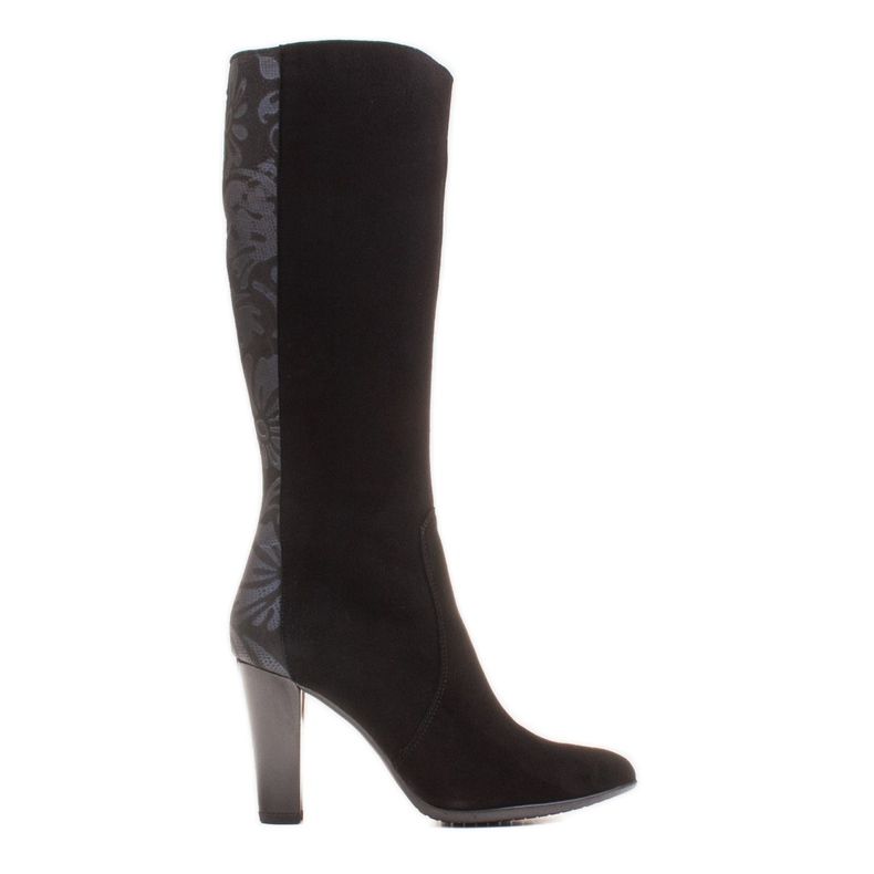 Marco Shoes Stivali a punta in pelle nera con fiori nero