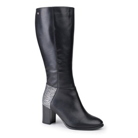 Marco Shoes Stivali in pelle fiore nera con inserto argento nero