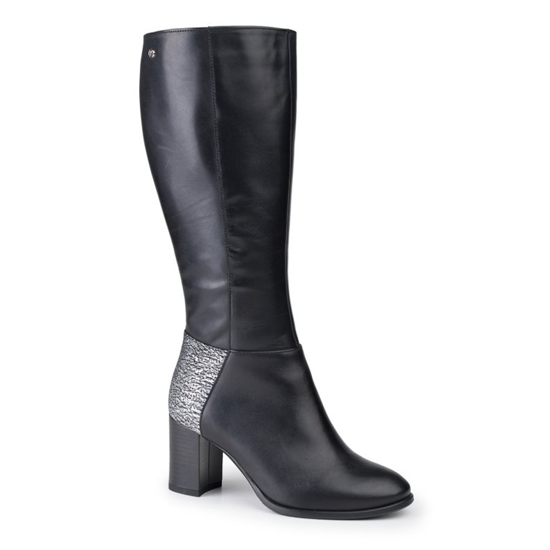 Marco Shoes Stivali in pelle fiore nera con inserto argento nero