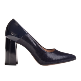 Marco Shoes Décolleté blu navy in pelle scamosciata lucida con tacco verniciato
