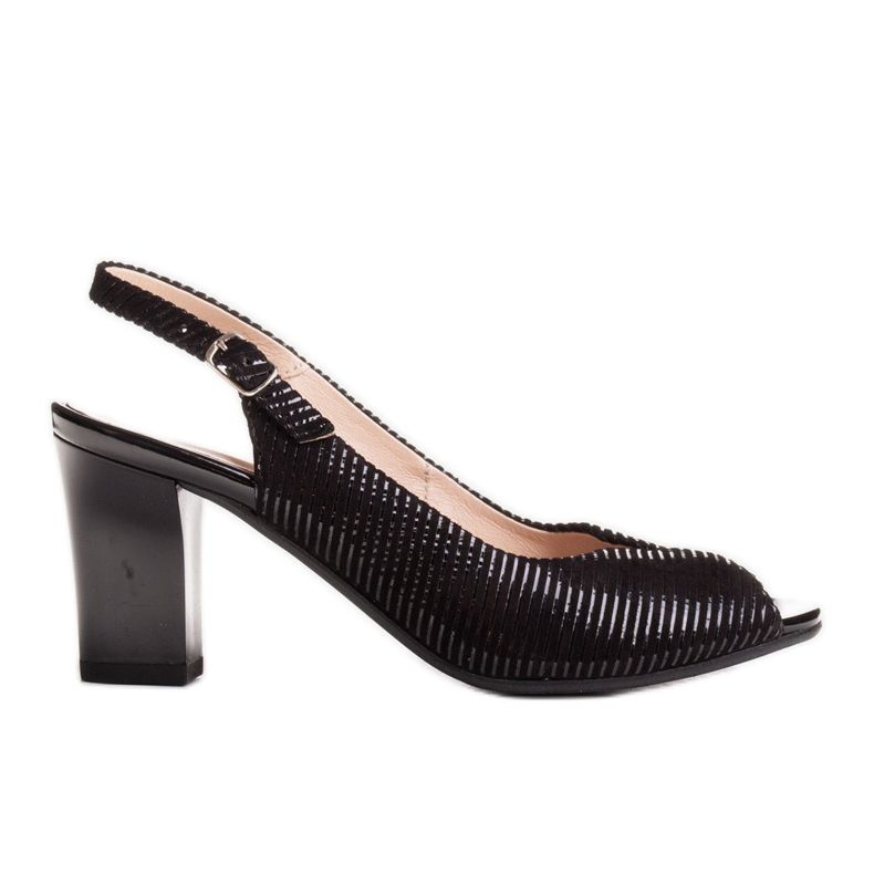 Marco Shoes Sandali senza punta e tacco in pelle nera a righe nero