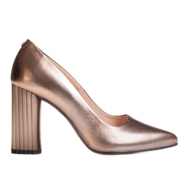 Marco Shoes Décolleté metalliche con tacco più alto a coste marrone