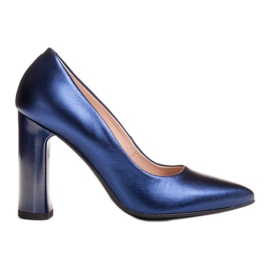 Marco Shoes Un'elegante décolleté in pelle metallizzata blu navy con tacco più alto