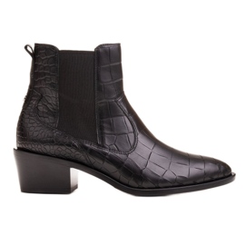 Marco Shoes Stivaletti da donna in stile cowboy con motivo a pelle di serpente nero