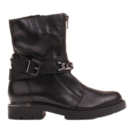 Marco Shoes Stivaletti in pelle con catena, fibbia e cerniera. cacciatori di pelli nero