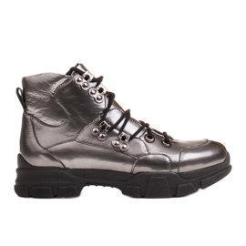 Marco Shoes Stivali sportivi in ​​pelle grigia lucida grigio