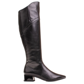 Marco Shoes Stivali in pelle nera con bordo ondulato nero