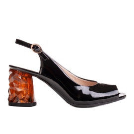 Marco Shoes Sandali neri laccati con tacco 3D ambra nero