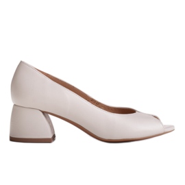 Marco Shoes 1576P décolleté in pelle beige con tacco stabile
