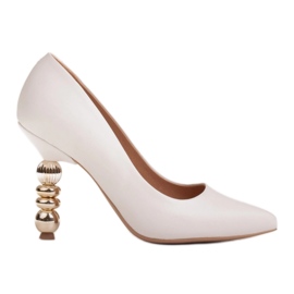 Marco Shoes Tacchi in pelle bianca con pietre bianco