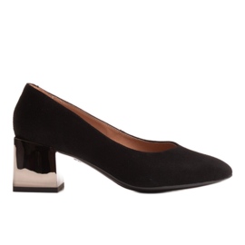 Marco Shoes Décolleté in pelle nera con tacco cromato nero