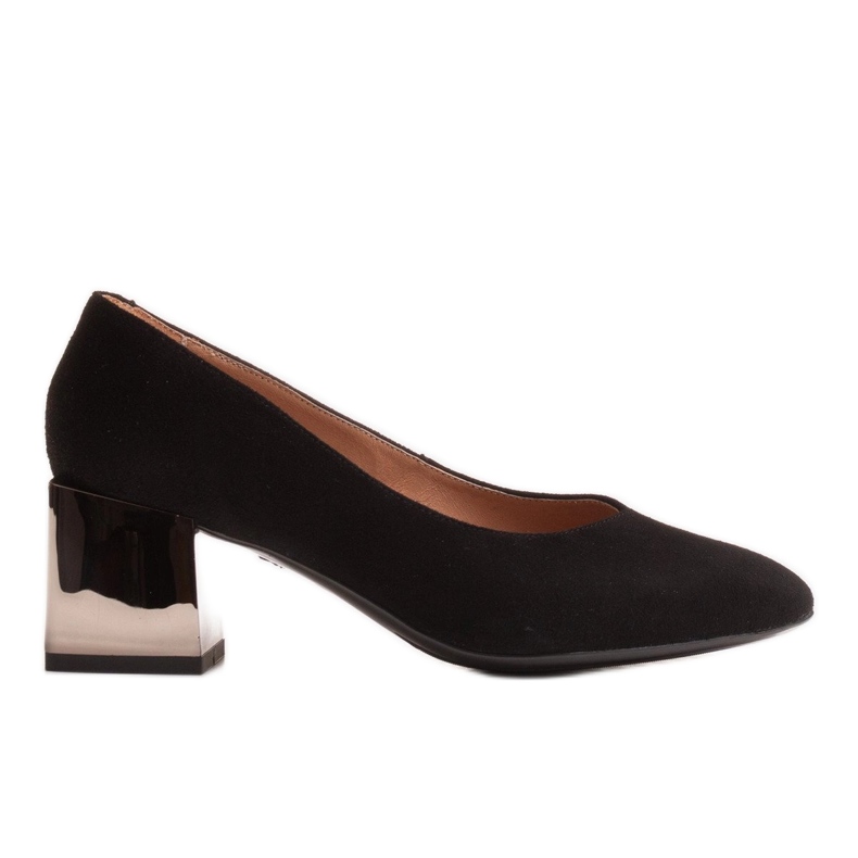 Marco Shoes Décolleté in pelle nera con tacco cromato nero