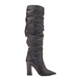 Marco Shoes Stivali neri alti con volant in morbida pelle nero