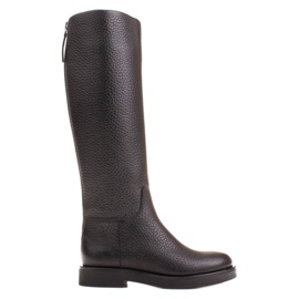 Marco Shoes Stivali alti e piatti in pelle naturale goffrata nero