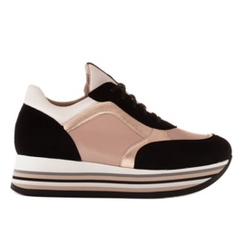 Marco Shoes Sneakers leggere su una suola spessa in pelle naturale nero rosa