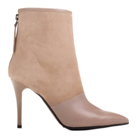 Marco Shoes Stivali da donna con tacco alto in una combinazione di pelle e camoscio beige