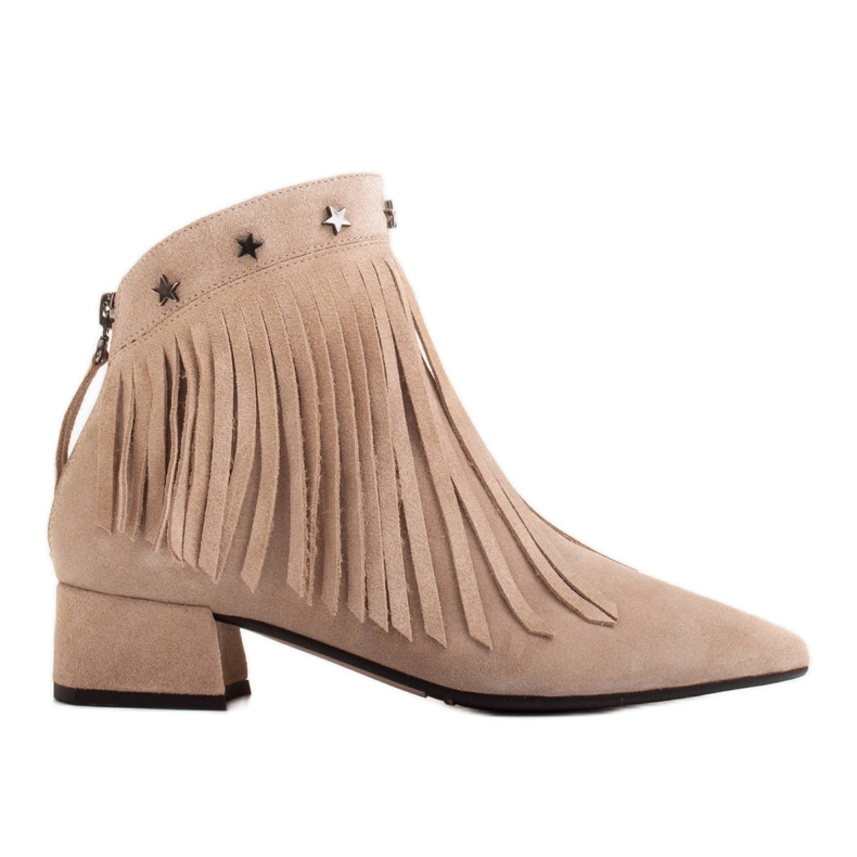 Marco Shoes Stivali originali in camoscio con frange decorative beige
