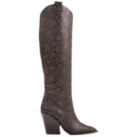 Marco Shoes Stivali alti da donna, stivali da cowboy in vera pelle marrone