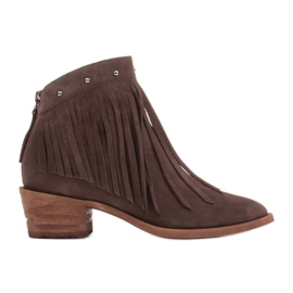 Marco Shoes Stivali texani marroni in camoscio naturale con frange marrone