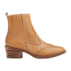 Marco Shoes Stivali da cowboy in pelle lucidata a mano con ampia tomaia in gomma giallo