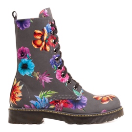 Marco Shoes Stivaletti alti, stivali in pelle nabuk con stampa floreale grigio