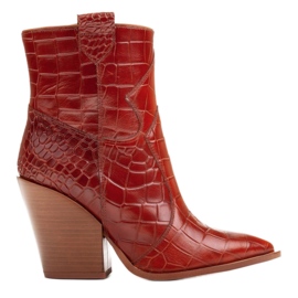 Marco Shoes Stivali da cowboy da donna in pelle naturale con goffratura marrone